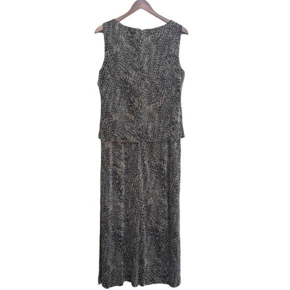 Vintage Dress Maxi Tiered Crinkle Plisse Python Reptile Crackle Sleeveless Sz 14 - Picture 1 of 8